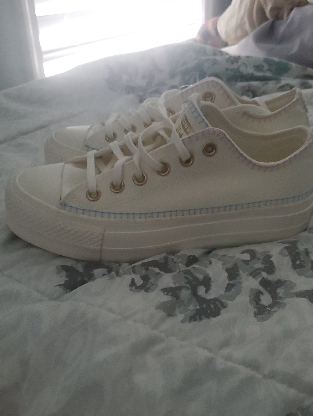 Converse Cream Low-Top Sneakers with Pastel Stitching